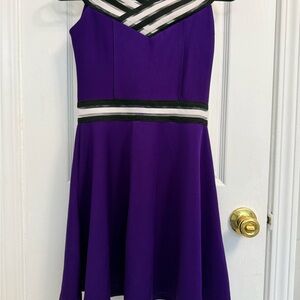 Purple Dress with Black and White Stripes